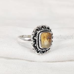 Joyería de piedra en bruto Anillo de mujer Piedra preciosa de citrino crudo natural Piedra NATAL DE NOVIEMBRE Anillo bohemio Fiesta Anillo de plata esterlina 925 - Product Image 1
