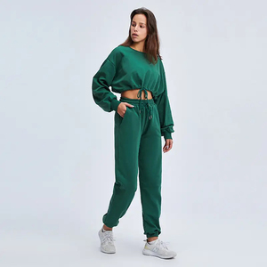 Survêtement à capuche couleur unie pour femmes hiver épais coton sweat costume respirant capuche polaire pantalon Sublimation Technique plaine - Product Image 4