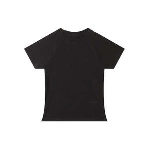 Camiseta corta personalizada para mujer, cuello redondo, corte ajustado, diseño básico liso, 92% algodón, 8% spandex, transpirable y casual para el verano. - Product Image 3