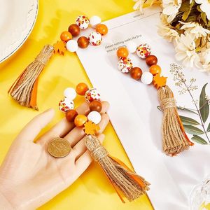 ¡Elegante servilletero de hoja de arce de otoño, cuentas de madera, Decoración de mesa de comedor para fiestas en casa y más! - Product Image 1