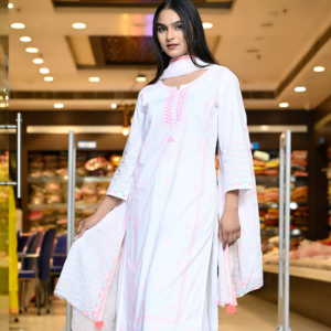 Robe Anarkali de style indien pakistanais pour femmes, tenue de soirée et de mariage, longueur genou, en coton, broderie à sequins, Salwar Kameez - Product Image 1