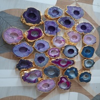 Support de bougie chauffe-plat fait main en agate blanche, pierre précieuse, étanche, avec garniture dorée et cristaux, pour décoration de mariage et d'intérieur