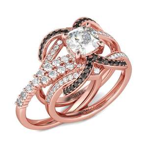 Ensemble de bagues en argent sterling de qualité supérieure, couleur or rose, avec pierre taillée en coussin, Jeulia - Product Image 1
