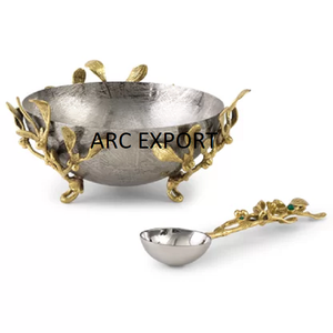 Cuenco de lujo de 2 niveles con la mayoría de los cuencos para servir comida modernos pulidos con espejo plateado de Metal estándar con cuencos para servir con mango dorado - Product Image 5