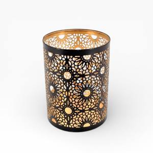 <b>Tall</b> Black Metal <b>Lantern</b> Style Votives Candle Holder With Circular Geometric Cutwork And Handle - Product Image 3