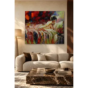 Fida, femme allongée près de fleurs rouges, peinture à l'huile, impression sur toile - Product Image 2