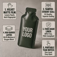 Sachets d'emballage liquide en film d'aluminium laminé, personnalisés, imprimés numériquement, en forme de bouteille, pour gels énergétiques, avec encoches à déchirure facile