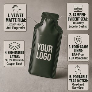 Bolsas de Embalaje Líquido con Forma de Botella para Gel Energético, Impresión Digital Personalizada, Película de Aluminio Laminada, con Muescas de Fácil Apertura - Product Image 2