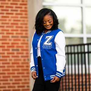 <b>Blue</b> Varsity Bomber Jacket Zeta Phi Beta with <b>White</b> <b>Stripes</b> Sorority Style Outerwear for Stylish Greek Life Apparel <b>and</b> Warmth - Product Image 6