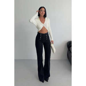 Multi-Button Spanish Jeans with Wide Leg Cut-Out Design Made From Denim <b>Fabric</b> - Product Image 6