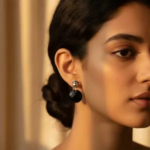 "Black Diamond/Pear Cut Drop <b>Earrings</b> (925 Silver/Gold Plated/Gemstone)" - Product Image 2