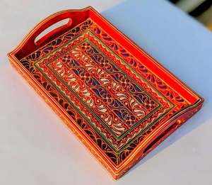 Plateau de service en bois peint à la main Swati Art, Plateau de service en bois peint à la main Swati Art, Ensemble de plateaux de service en bois - Product Image 3