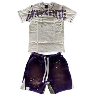 Custom Logo Acid Wash Fabrics Black Crop Top Acid Wash T Shirt Sleeveless and <b>Shorts</b> Acid Wash Sweatsuit - Product Image 1