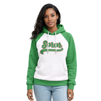 Sudadera con Capucha de Forro Polar con Mangas Raglán, Personalizada con Estampado Blanco 08, para Mujer, Estilo Sororidad Griega, Rosa y Verde, para Hermanas Universitarias, Elegante, para Invierno