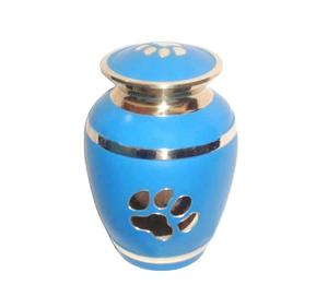 โกศสำหรับสัตว์เลี้ยงทำจากทองเหลืองพิมพ์ลายอุ้งเท้าสีฟ้าสำหรับใส่เถ้ากระดูกสำหรับสัตว์เลี้ยงทำจากทองเหลืองแกะสลักด้วยมือ - Product Image 1