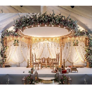 Mandap de mariage indien à thème ouvert créatif Mandap de mariage Maharani de luxe Décoration de mandap de mariage Look chic Installation de mandap en bois d'intérieur - Product Image 1