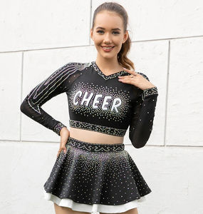 Uniformes de porristas para mujer, venta al por mayor, ropa de práctica personalizada con diamantes de imitación, 100% poliéster, conjuntos de colores y logotipos personalizados - Product Image 2