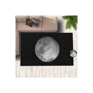 Alfombra de gamuza y poliéster con estampado de luna llena negra con patrones rectangulares de rayas abstractas para uso en el dormitorio para adolescentes - Product Image 2