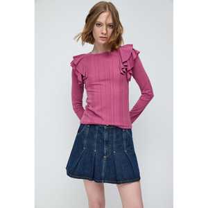 Blusa de Satén Turca con Mangas con Volantes, Decoración de Encaje Bordado, Cuello Alto, Camisa Larga para Mujer, Estilo Casual y Formal, Talla XL - Product Image 1