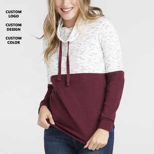 <b>Women's</b> Color Block <b>Cowl</b> <b>Neck</b> Long Sleeve Top Loose Fit Polyester Cotton Blend Breathable <b>Hoodie</b> Sweatshirt - Product Image 1