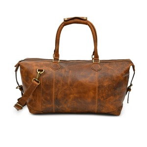 Sac de voyage en cuir à logo de couleur personnalisé sac de voyage de gymnastique de nuits de week-end sac polochon en cuir véritable pour hommes - Product Image 1