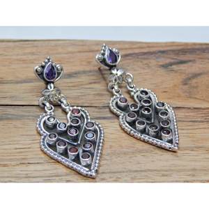 Handmade 925 Sterling Silver Wedding <b>Earring</b> <b>Stud</b> Natural Garnet <b>Amethyst</b> and Topaz Elegant Gift for Her - Product Image 5