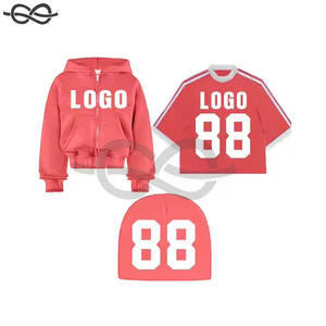 Sweat à capuche Hip Hop pour hommes, ensemble de t-shirts surdimensionnés Boxy Beanie All Over Rhinestone Washed Print Heavyweight Fleece Winter - Product Image 5