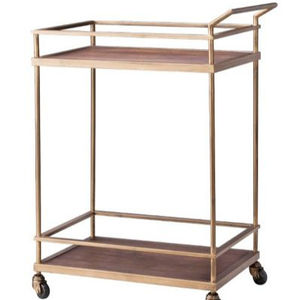 Moveable Metal Food <b>Serving</b> Bar Cart Metal <b>Trolley</b> Hot Selling 2 Tier Cart Glass Slavs Top Bar Cart <b>Trolley</b> For Hotels - Product Image 1
