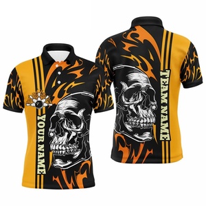 <b>Bowling</b> Skeleton Pattern Polo Shirt For Men Customized 3D Print Short Sleeves Summer Casual Street Button Tees Lapel Tops Shirts - Product Image 3