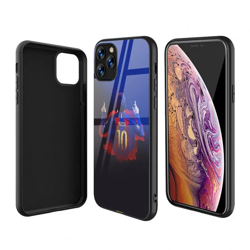 Kunden spezifische harte gehärtete Glas Lionel Messi Fußball Handy hülle für Iphone 13 Pro Max Gehäuse für Samsung S22 A22 5g