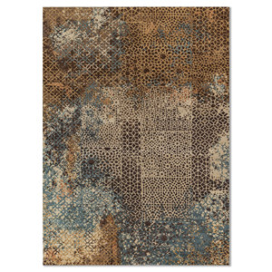 Alfombra Tattvam Beige y Marrón Anudada a Mano de Lana y Seda, Diseño Rectangular de Patchwork para el Hogar, Estilo Tabriz - Modelo Ebsk-9012 - Product Image 1