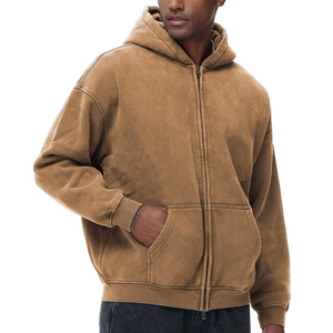 Sweats à capuche en coton imprimé avec logo personnalisé pour garçons sweats à capuche délavés avec fermeture éclair respirants pour hommes tendance - Product Image 5