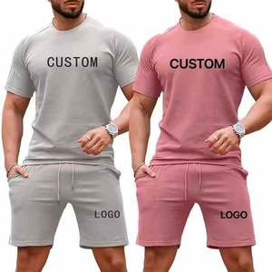 Diseño de logotipo personalizado Summer Street Wear Fitness Suit Camiseta de hombre Ropa deportiva Traje de pantalones cortos de 2 piezas para hombre - Product Image 5
