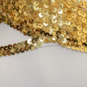 Combinaison de danse asymétrique à une jambe pour femme, blanche et or, à sequins, pour performance, tenue de scène scintillante, costume de danse aérienne - Product Image 5