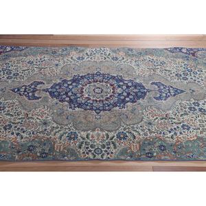 Alfombra Turca de 4.7x7.4 pies, Alfombra Vintage de Lana Azul con Diseño Geométrico y Elementos Florales, Base de Látex - Product Image 3