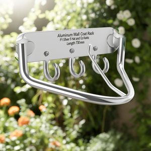 Aluminum <b>Wall</b> Coat Rack F1 Silver 5 Hat and Coat <b>Hooks</b> Length 730mm - Product Image 3