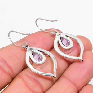 Pendientes de amatista de alta calidad, Pendientes colgantes hechos a mano de Plata de Ley 925, joyería de piedras preciosas de pera púrpura para mujer - Product Image 4