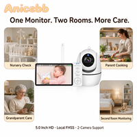 Moniteur Bébé avec 2 Caméras, Système d'Extension Multi-Pièces, Écran HD 5 Pouces, Liaison Vidéo Sans Fil, Unité de Surveillance pour Famille en Croissance