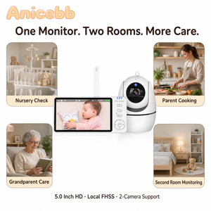 Moniteur Bébé avec <span class=keywords><strong>2</strong></span> Caméras, Système d'Extension Multi-Pièces, Écran HD 5 Pouces, Liaison Vidéo Sans Fil, Unité de Surveillance pour Famille en Croissance - Product Image 1