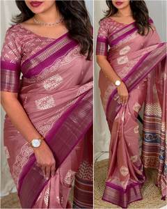 Sari flameado de algodón cómodo de verano de longitud larga de estilo cultural indio de aspecto precioso más vendido con pieza de blusa para correr - Product Image 5