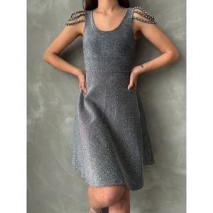 Topshow Women's Elegant <b>Silver</b> Glitter Knitted Polyester Party <b>Dress</b> - Wholesale Sparkle Midi <b>Dress</b> for Special Occasions - Product Image 2