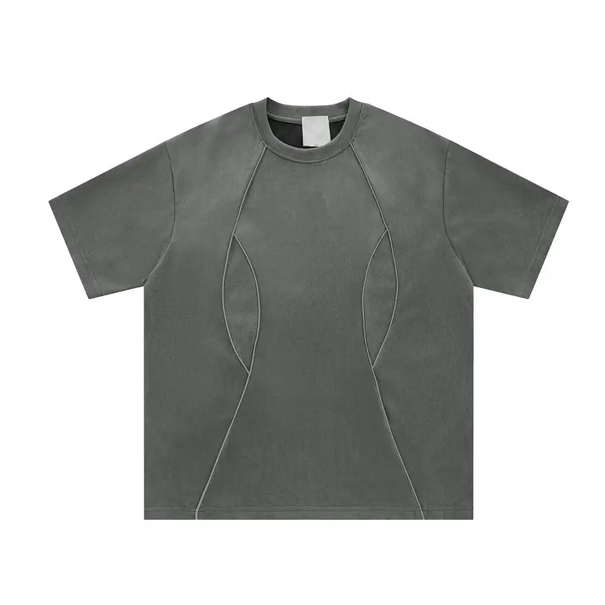 High Quality Hot Sale Unisex Men's T-Shirts Cotton Custom Garment Dye Vintage Wash Tshirts Streetwear Stripe Tshirt