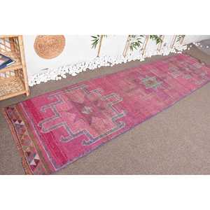 2.7x11.4 ft Turkish Rug, Herki Rug, <b>Red</b> Moroccan Rug <b>Wool</b> - Product Image 4