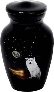 โกศใส่ศพรูปดอกไม้สีขาวของที่ระลึกงานเผาศพทำจากโลหะขนาดเล็กพร้อมสติกเกอร์สำเร็จรูป - Product Image 2