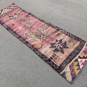 Turkish <b>Runner</b> Rug 2.6x8.7 ft, Vintage Herki <b>Red</b> Ombr Wool Rug - Product Image 4