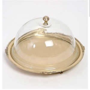Handmade Decorative Metal <b>Cake</b> Stand Gold <b>Glass</b> <b>Dome</b> Cover Customized Size Stocked Home Kitchen Use Tabletop Decoration Brand - Product Image 2