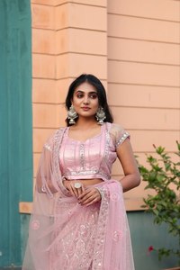 Designer Light Pink Premium <b>Net</b> <b>Fabric</b> with Embroidery Work Lehenga Choli and Dupatta Indian & Pakistani Clothing - Product Image 2