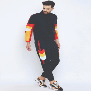 Ensemble de survêtement d'hiver pour homme 100 % coton, coupe-vent à blocs de couleur, deux pièces personnalisable - Product Image 1