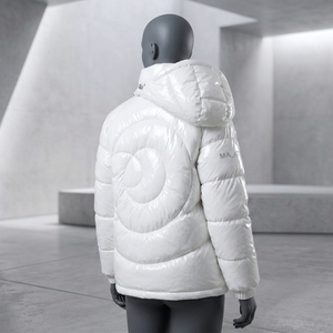Veste d'hiver matelassée pour homme, à capuche, brillante, chaude, zippée, pour l'extérieur, avec coutures circulaires, OEM ODM, vente en gros - Product Image 6