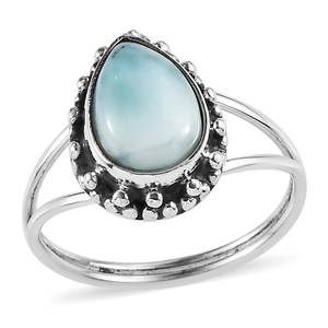 Larimar Teardrop <b>Ring</b> For Women <b>925</b> Sterling <b>Silver</b> Handmade Gemstone <b>Ring</b> Calming Blue Stone Jewelry Boho Engagement - Product Image 1